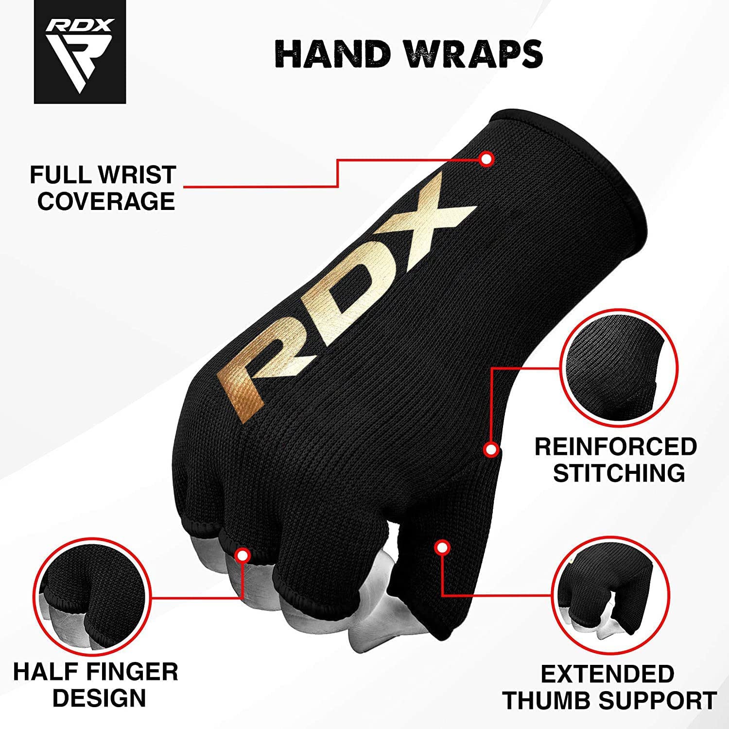 RDX INNER GLOVES ELASTICATED HALF FINGER LEGACY FIGHT GOODS APPAREL