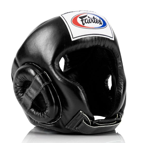 Fairtex HG6 Black Headgear – Open-Face Boxing and Muay Thai Sparring Helmet with Adjustable Straps, Lightweight and Durable for MMA and Kickboxing Training