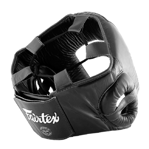 Fairtex HG6 Black Headgear – Open-Face Boxing and Muay Thai Sparring Helmet with Adjustable Straps, Lightweight and Durable for MMA and Kickboxing Training