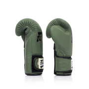Fairtex F-Day Limited Edition Boxing Gloves BGV11 with military green camo, tight-fit design, ideal for Muay Thai, kickboxing, and boxing training