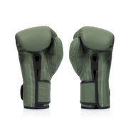 Fairtex F-Day Limited Edition Boxing Gloves BGV11 with military green camo, tight-fit design, ideal for Muay Thai, kickboxing, and boxing training