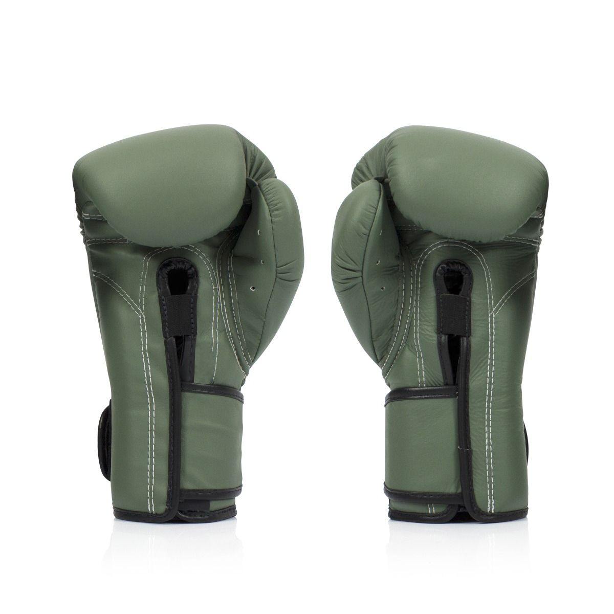 Fairtex F-Day Limited Edition Boxing Gloves BGV11 with military green camo, tight-fit design, ideal for Muay Thai, kickboxing, and boxing training