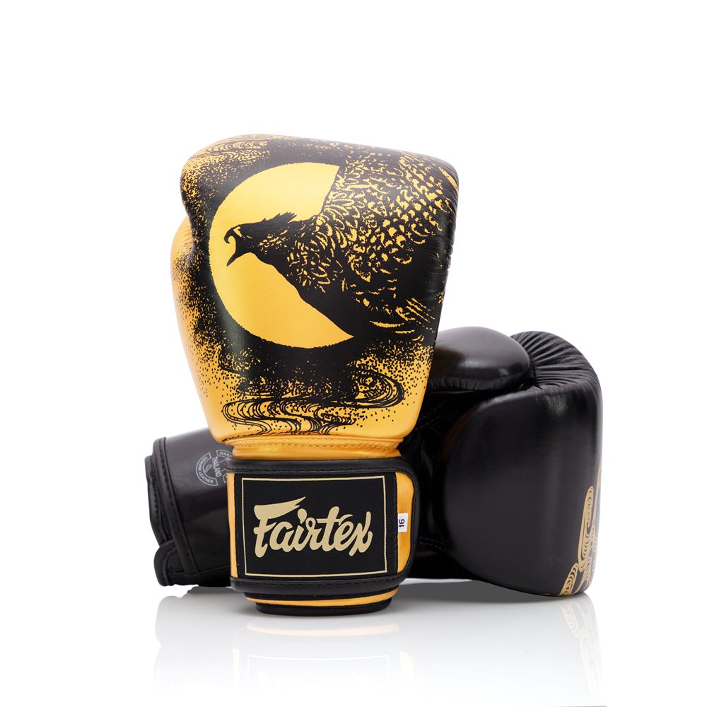 Fairtex Harmony Six Boxing Gloves BGV26, Feng Shui-inspired genuine leather gloves with phoenix and dragon motifs, ideal for Muay Thai, boxing, and kickboxing training