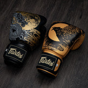 Fairtex Harmony Six Boxing Gloves BGV26, Feng Shui-inspired genuine leather gloves with phoenix and dragon motifs, ideal for Muay Thai, boxing, and kickboxing training