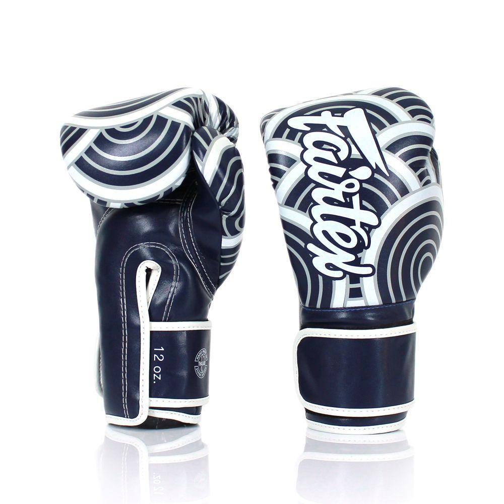Fairtex Japanese Art Bluewave Boxing Glove BGV14BLU, limited edition Muay Thai gloves with Japanese wave design, microfiber leather for boxing and kickboxing