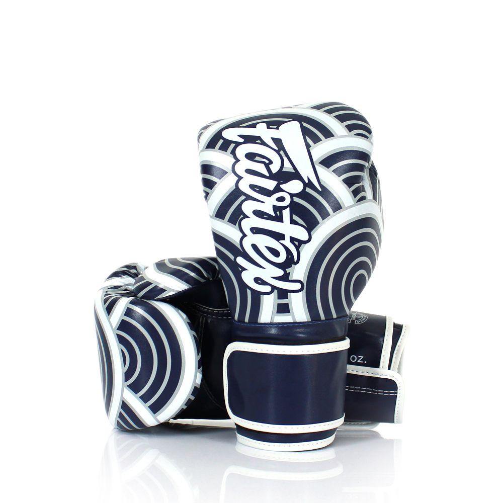 Fairtex Japanese Art Bluewave Boxing Glove BGV14BLU, limited edition Muay Thai gloves with Japanese wave design, microfiber leather for boxing and kickboxing