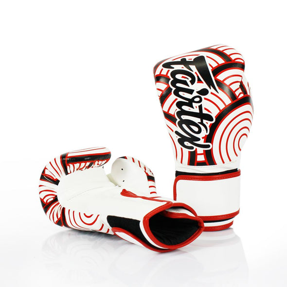 Fairtex Japanese Art Red Wave Boxing Glove BGV14WR, limited edition microfiber gloves with red wave Japanese design, perfect for Muay Thai and boxing training