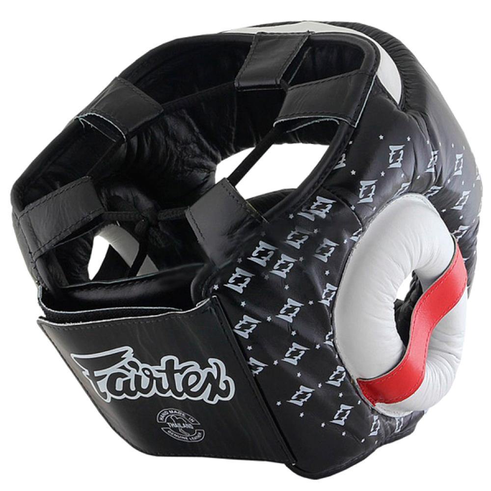 Fairtex HG10 Black and White Headgear – Full-Face Boxing and Muay Thai Sparring Helmet with Chin and Cheek Protection, Lightweight Design for MMA Training