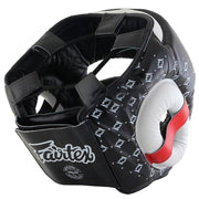 Fairtex HG10 Black and White Headgear – Full-Face Boxing and Muay Thai Sparring Helmet with Chin and Cheek Protection, Lightweight Design for MMA Training