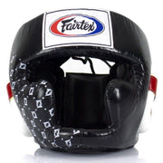 Fairtex HG10 Black and White Headgear – Full-Face Boxing and Muay Thai Sparring Helmet with Chin and Cheek Protection, Lightweight Design for MMA Training