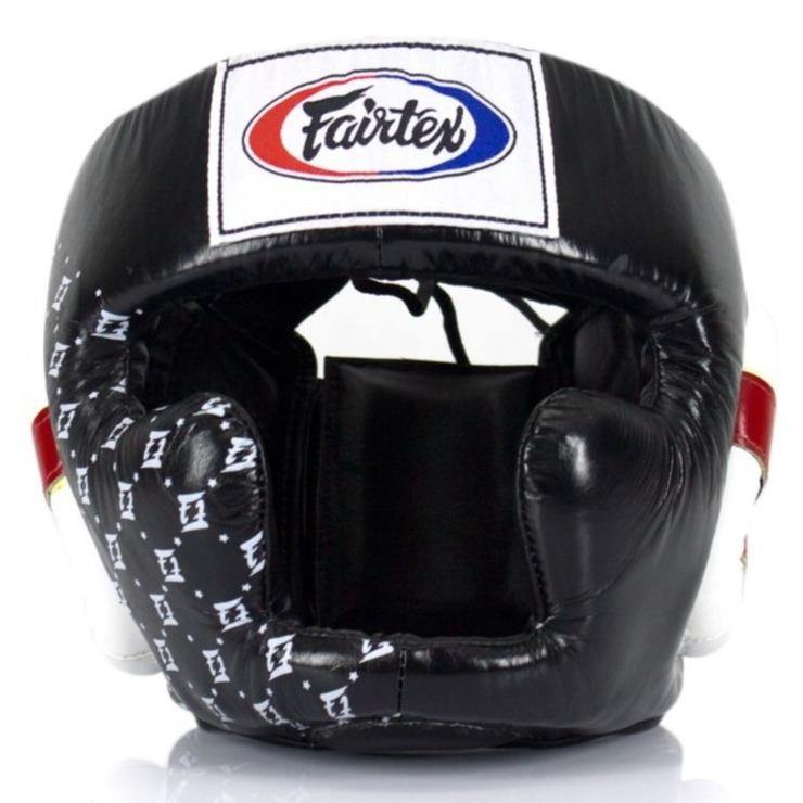 Fairtex HG10 Black and White Headgear – Full-Face Boxing and Muay Thai Sparring Helmet with Chin and Cheek Protection, Lightweight Design for MMA Training