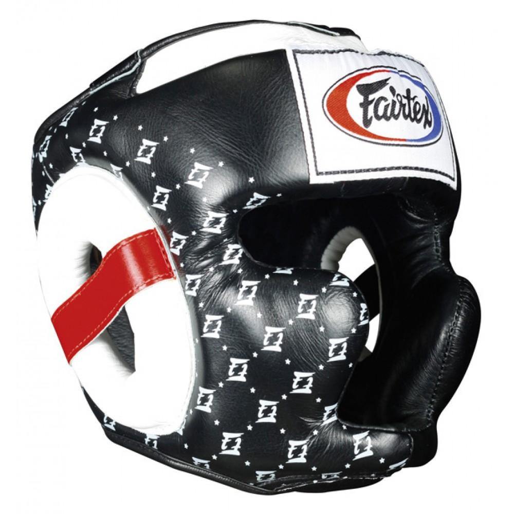Fairtex HG10 Black and White Headgear – Full-Face Boxing and Muay Thai Sparring Helmet with Chin and Cheek Protection, Lightweight Design for MMA Training