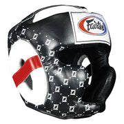 Fairtex HG10 Black and White Headgear – Full-Face Boxing and Muay Thai Sparring Helmet with Chin and Cheek Protection, Lightweight Design for MMA Training