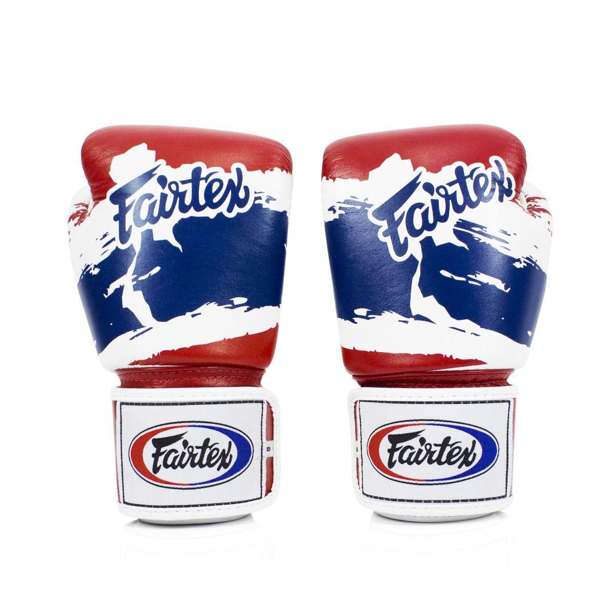 Fairtex Thai Flag Pride Boxing Gloves BGV1, genuine leather Muay Thai gloves with national colors, ideal for boxing and kickboxing training