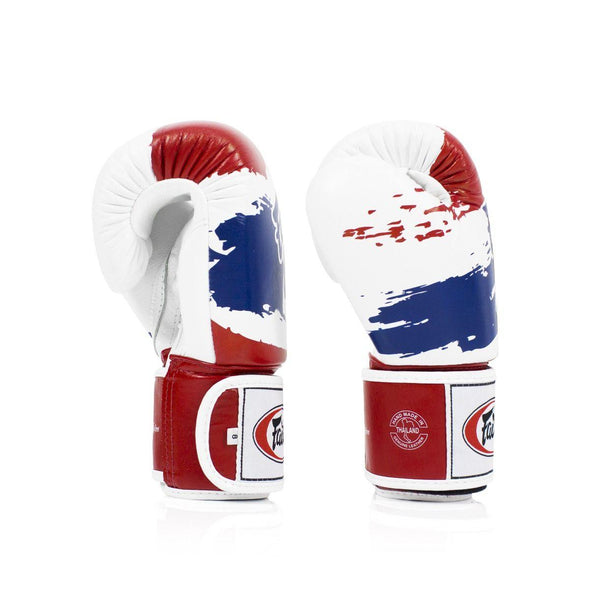Fairtex Thai Flag Pride Boxing Gloves BGV1, genuine leather Muay Thai gloves with national colors, ideal for boxing and kickboxing training