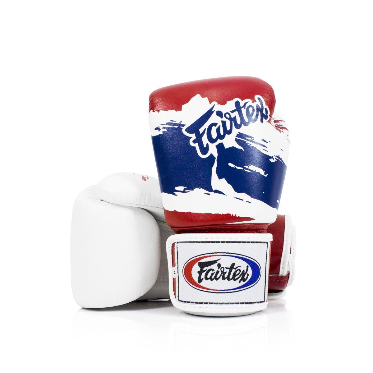 Fairtex Thai Flag Pride Boxing Gloves BGV1, genuine leather Muay Thai gloves with national colors, ideal for boxing and kickboxing training