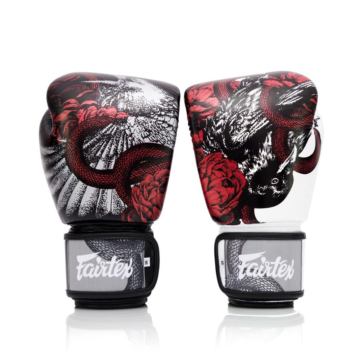 Fairtex The Beauty of Survival Boxing Gloves BGV24, limited edition Muay Thai gloves with artwork by P7, microfiber leather, includes nylon bag or wooden box