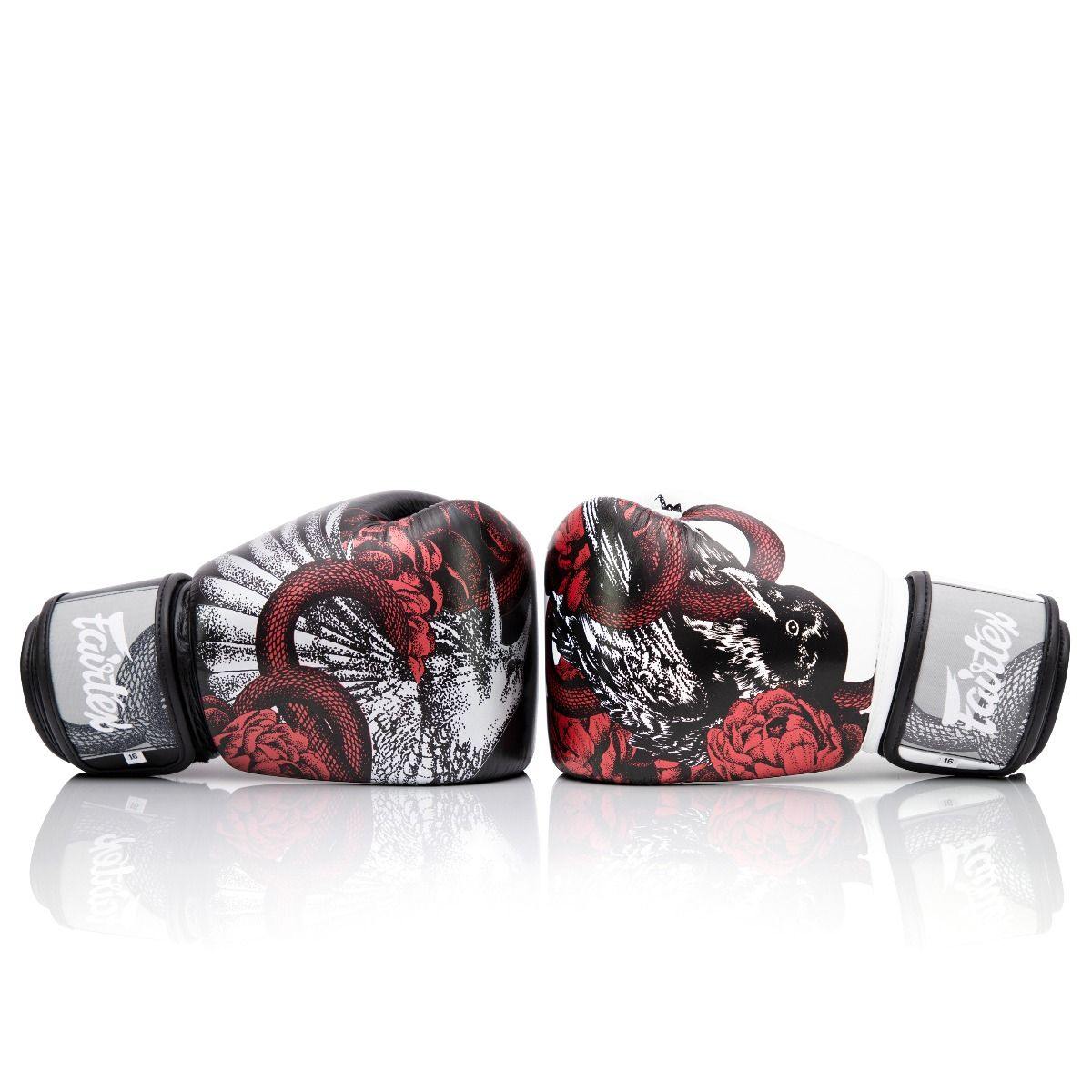 Fairtex The Beauty of Survival Boxing Gloves BGV24, limited edition Muay Thai gloves with artwork by P7, microfiber leather, includes nylon bag or wooden box