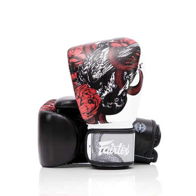 Fairtex The Beauty of Survival Boxing Gloves BGV24, limited edition Muay Thai gloves with artwork by P7, microfiber leather, includes nylon bag or wooden box