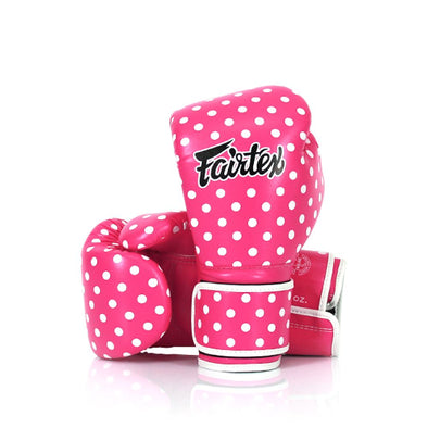 Fairtex Vintage Polka Dot Gloves BGV14, retro-style boxing gloves made from microfiber leather, ideal for Muay Thai, boxing, and kickboxing