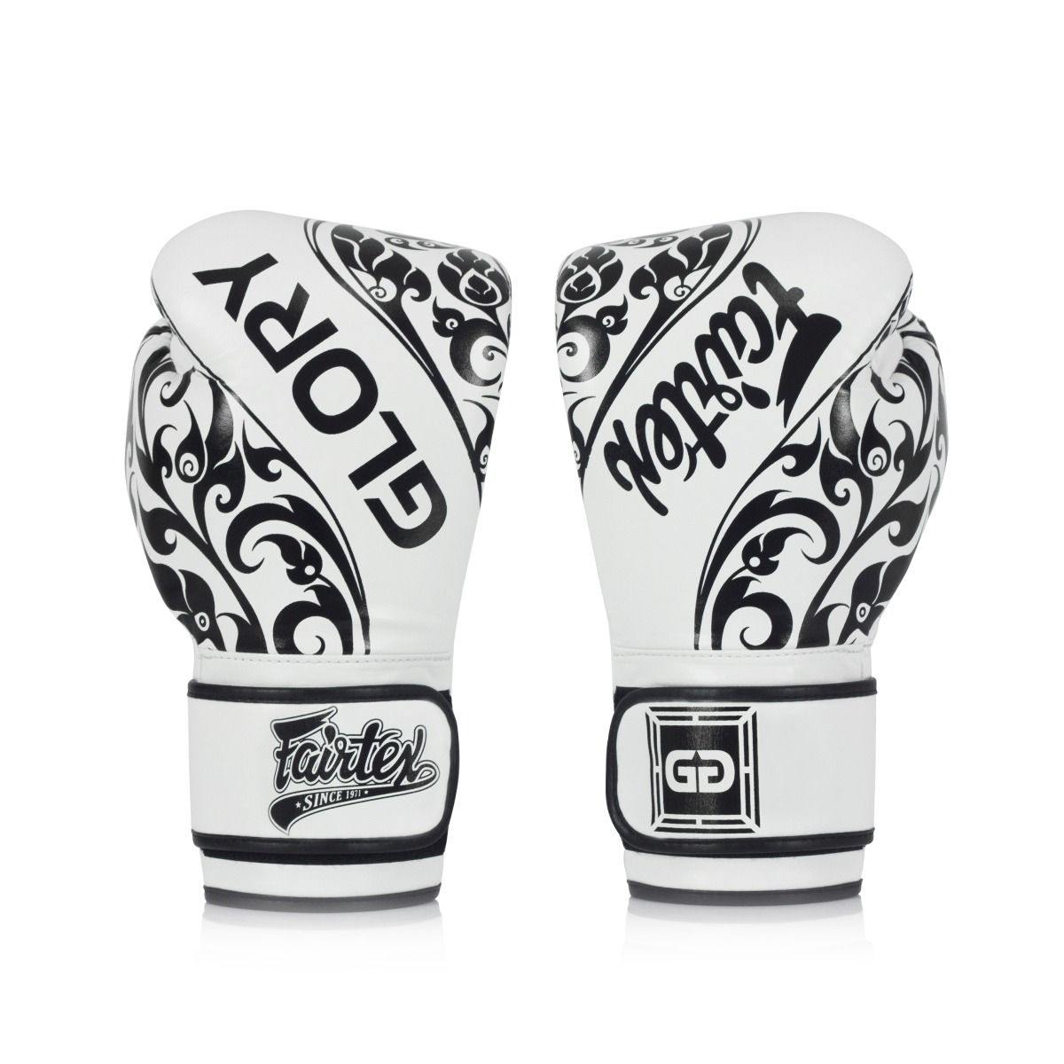 Fairtex x GLORY Limited Edition Boxing Gloves BGVG2, premium microfiber leather gloves with bold co-branded design for Muay Thai, kickboxing, and boxing training