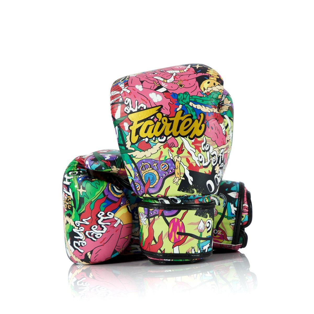 Fairtex x URFACE Boxing Gloves, limited edition pop-art design Muay Thai gloves, premium microfiber leather for boxing and kickboxing
