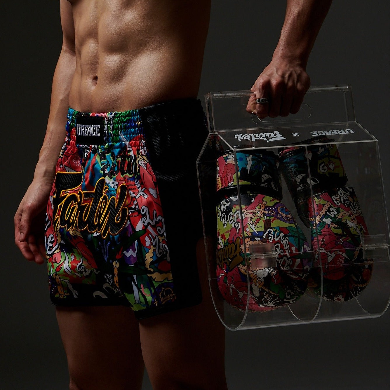 Fairtex x URFACE Boxing Gloves, limited edition pop-art design Muay Thai gloves, premium microfiber leather for boxing and kickboxing