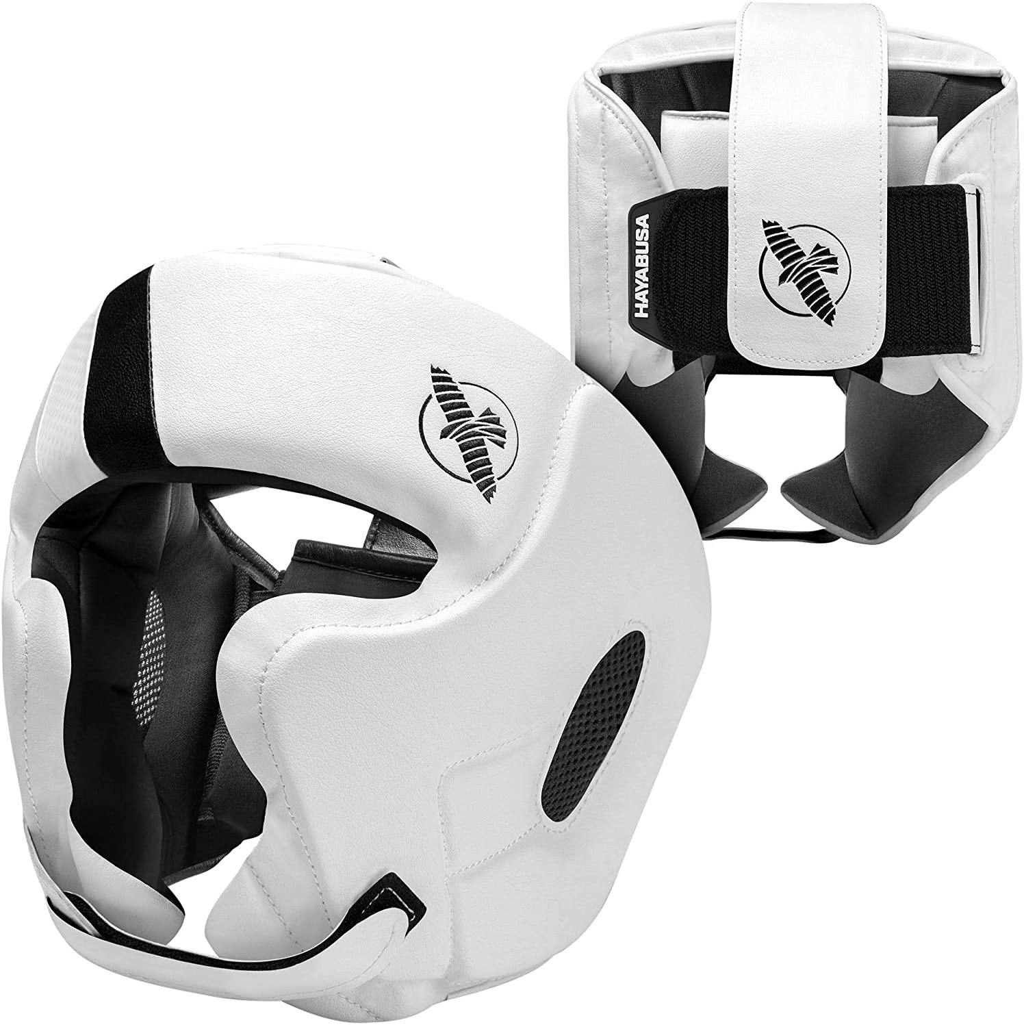 Hayabusa T3 Headgear for Boxing, Muay Thai & MMA – Full Coverage Sparring Helmet with Premium Leather, Cheek Protection & Adjustable Fit - White