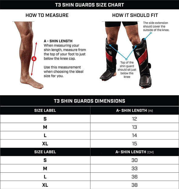 Hayabusa T3 Striking Shin Guards for Muay Thai and MMA training with durable Vylar leather and non-slip silicone lining