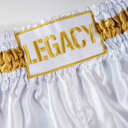 Legacy High Baller Muay Thai shorts with flashy embroidery and classic Thai boxing silhouette