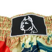 Japanese Sunset and Wave Muay Thai Shorts with embroidered design