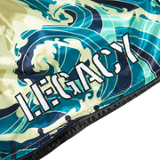 Japanese Sunset and Wave Muay Thai Shorts with embroidered design