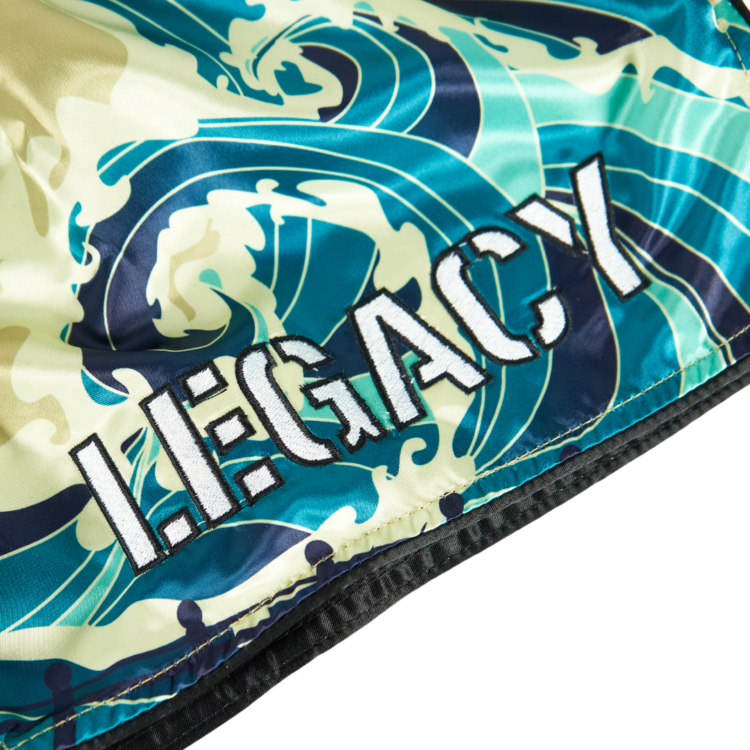 Japanese Sunset and Wave Muay Thai Shorts with embroidered design