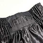 Shadow Frank Muay Thai shorts by Legacy with lightweight satin and embroidered design for Thai boxing