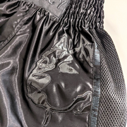 Shadow Frank Muay Thai shorts by Legacy with lightweight satin and embroidered design for Thai boxing